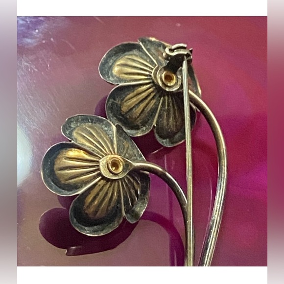 🏵️ Vintage Sterling Silver Vermeil Flower Brooch #6607 - Picture 4 of 6